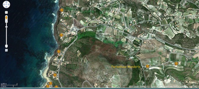 Google-Maps: Die Sardinenkarte der Ferienwohnungen von O-Solemio