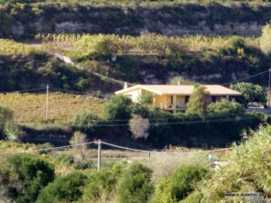 Haus in einer grünen Hanglandschaft